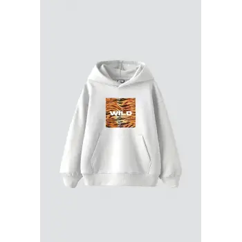 Wild Baskılı Oversize Unisex Beyaz