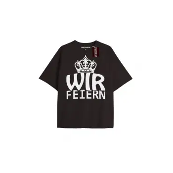 WIR FEIERN Unisex Oversize Yazılı Tshirt SİYAH