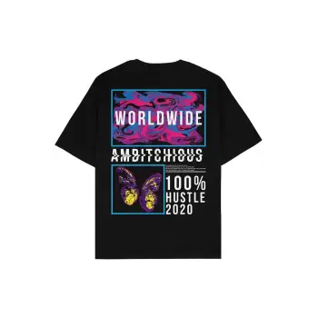 Worldwide Siyah Oversize Unisex T-shirt
