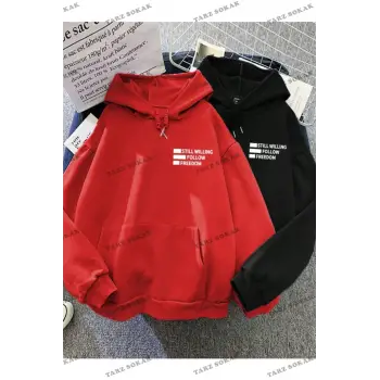 Y2K Çift SEVGİLİ Still Freedom Kalın Kışlık Sweatshirt - Baskılı Oversize KOD 1484