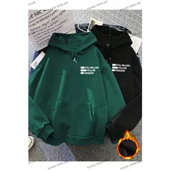 Y2K Çift SEVGİLİ Still Freedom Kalın Kışlık Sweatshirt - Baskılı Oversize KOD 1484
