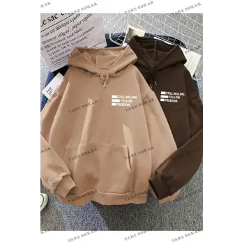 Y2K Çift SEVGİLİ Still Freedom Kalın Kışlık Sweatshirt - Baskılı Oversize KOD 1484