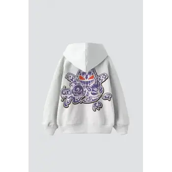 y2K Gengar Sırt Baskılı Oversize Unisex Beyaz