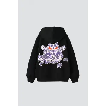 y2K Gengar Sırt Baskılı Oversize Unisex Siyah