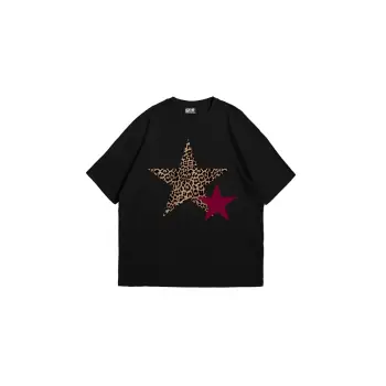 Y2k Leopar Starz Baskılı Oversize Unisex Siyah