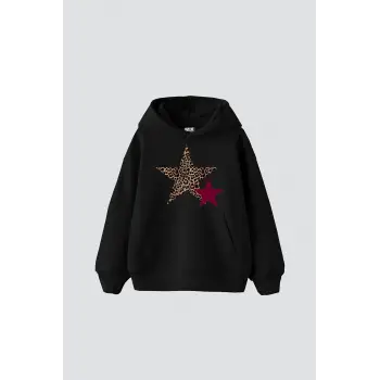 Y2k Leopar Starz Baskılı Oversize Unisex Siyah