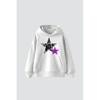 Y2k Leopar Starz V2 Baskılı Oversize Unisex Beyaz