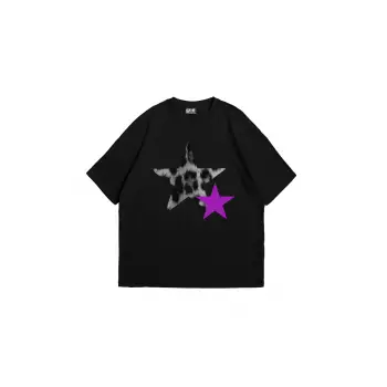 Y2k Leopar Starz V2 Baskılı Oversize Unisex Siyah