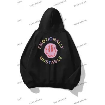Y2K Unisex Emotionally Sweatshirt KOD 1553 Siyah