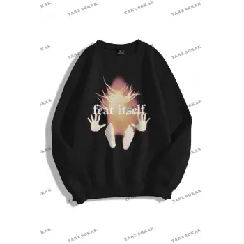 Y2K Unisex Fear Itself Bisiklet Yaka Sweatshirt KOD 1814