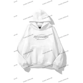 Y2K Unisex Reverse Taş Görünümlü Baskılı Sweatshirt KOD 1591 Beyaz