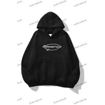 Y2K Unisex Reverse Taş Görünümlü Baskılı Sweatshirt KOD 1591 Siyah