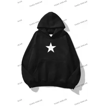 Y2K Unisex Star Sweatshirt KOD 1655 Siyah