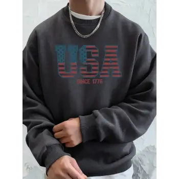 Yaratıcı ABD 1776dan Beri Mektup Desenli Erkek Hoody Cepli Rahat Kapüşonlu Üstler Sokak Stil