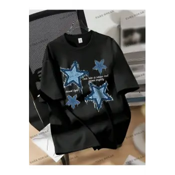 Yıldız Baskılı Oversize Kalıp Unisex T-shirt