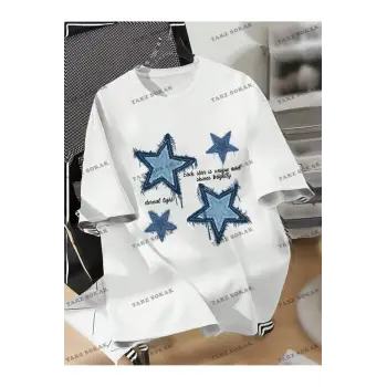 Yıldız Baskılı Oversize Kalıp Unisex T-shirt