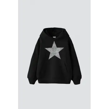 Yıldız Taş Baskılı Oversize Unisex Siyah