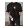 3 Çizgi Baskılı Beyaz Erkek Tshirt Siyah