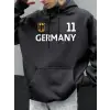Almanya harfli baskılı sonbahar erkek kapüşonlu sweatshirtü, bol kesim, her şeye uyan, moda p