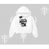 Am Hungry Kedi Baskılı Kapşonlu Crop Sweatshirt