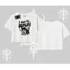 Am Hungry Kedi Baskılı Oversize Crop Tshirt