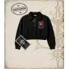 AMORE SOLID Kadın Crop Polo Yaka Yarım Fermuarlı Sweatshirt