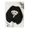 AS Renkli Oversize Bisiklet Yaka Pamuklu Sweatshirt Siyah