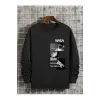 Astronaut And Letter Graphic Lined Sweatshirt Siyah