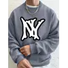 Basit Ny Logo Baskı Erkek Tişörtü Kış Polar Sıcak Kapüşonlular Kore Büyük Boy Bisiklet Yaka S