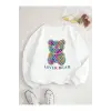 Bear & Letter Graphic Lined Sweatshirt Beyaz