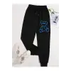 Bear Print Drawstring Waist 4 Mevsim Eşofman