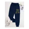 Bear Print Drawstring Waist 4 Mevsim Eşofman