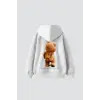 Bear Sırt Baskılı Oversize Unisex Beyaz