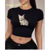 Beyaz Babby Tee şaşkın kedi Özel tasarım