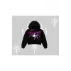 Beyaz Crop Kapşonlu Sweatshirt Autumn Spider