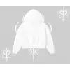Beyaz Crop Kapşonlu Sweatshirt Autumn Spider