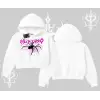 Beyaz Crop Kapşonlu Sweatshirt Autumn Spider