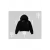 Beyaz Crop Kapşonlu Sweatshirt Özel logolu