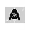 Beyaz Crop Kapşonlu Sweatshirt Why are u Scared