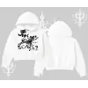 Beyaz Crop Kapşonlu Sweatshirt Why are u Scared