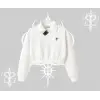 Beyaz Crop Yarım Fermuarlı Sweatshirt Özel logolu
