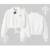 Beyaz Crop Yarım Fermuarlı Sweatshirt Özel logolu
