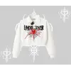 Beyaz Crop Yarım Fermuarlı Sweatshirt Spider Undercover