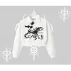 Beyaz Crop Yarım Fermuarlı Sweatshirt Why are u Scared