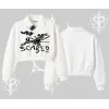 Beyaz Crop Yarım Fermuarlı Sweatshirt Why are u Scared