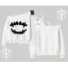 Beyaz Kayık Yaka Sweatshirt Vampir Dış
