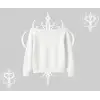 Beyaz Kayık Yaka Sweatshirt Why are u Scared