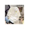 Beyaz Trendy Yaz Beş Kollu Üst Mor Çiçek Baskı Basit Çok Yönlü Bisiklet Yaka Üst Mor Çiçek G