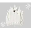 Beyaz Yarım Fermuarlı Sweatshirt Özel logolu