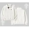 Beyaz Yarım Fermuarlı Sweatshirt Özel logolu